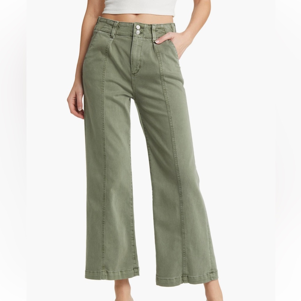 PAIGE Brooklyn High Waist Crop Wide Leg Pants in Green Khaki